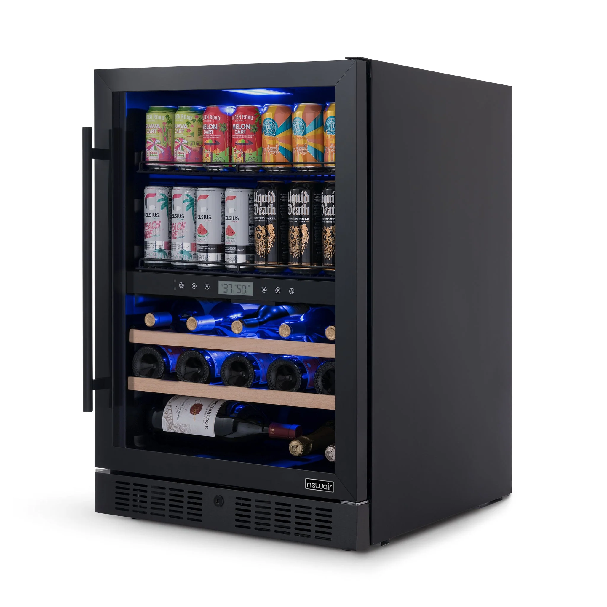Newair 100-Can, 24-Bottle Built-in Dual Zone Black Beverage Fridge - 24