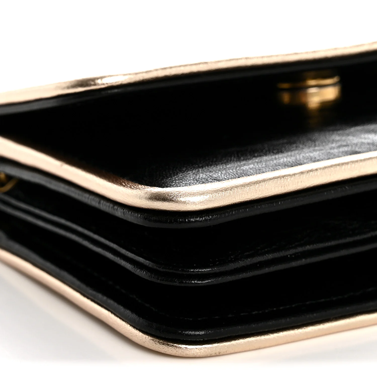Metallic Calfskin Clutch With Chain Black Gold