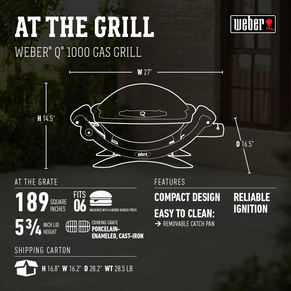 Q 1000 1-Burner Portable Gas Grill, Titanium