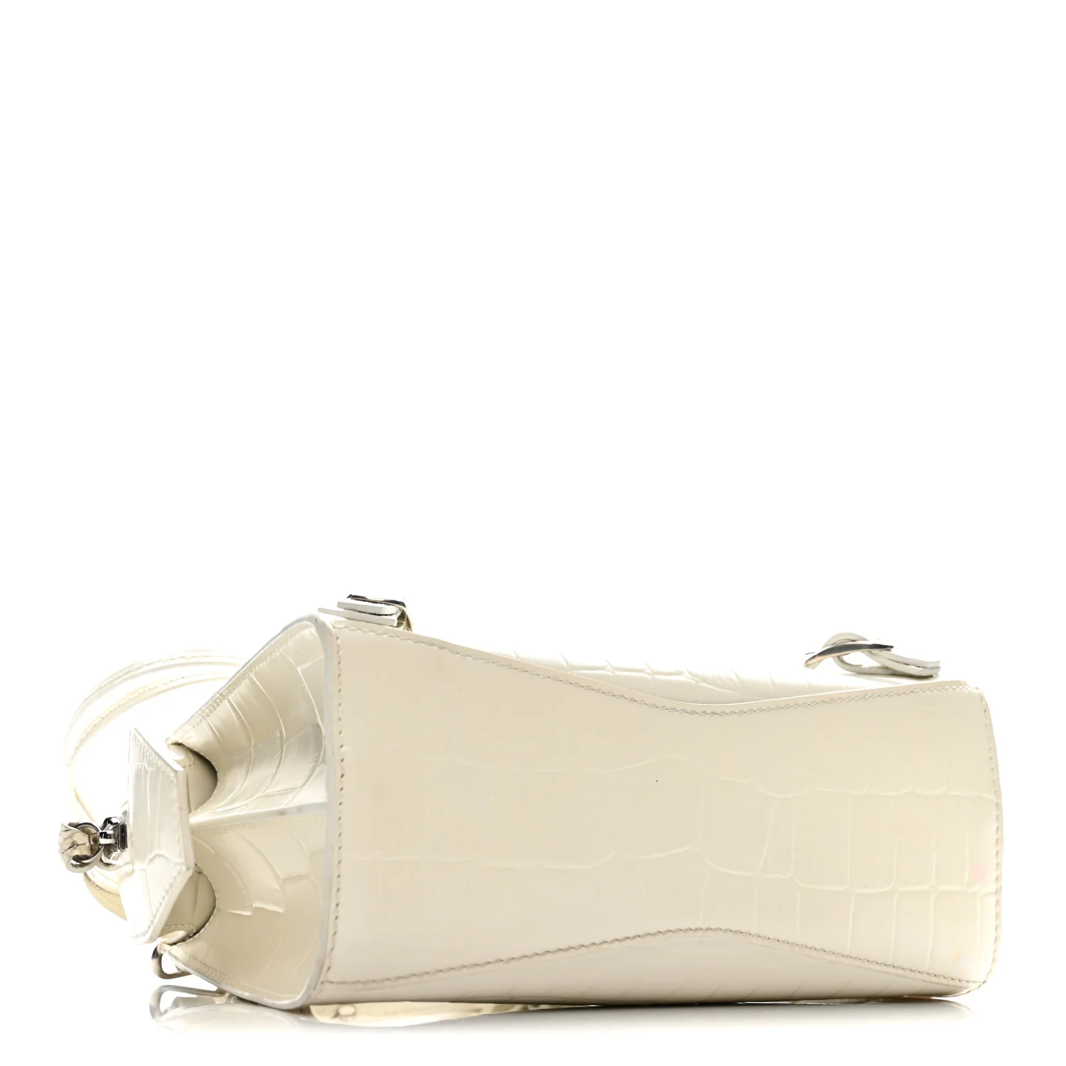 Semi Shiny Calfskin Crocodile Embossed Neo Classic Silver Hardware Mini City White