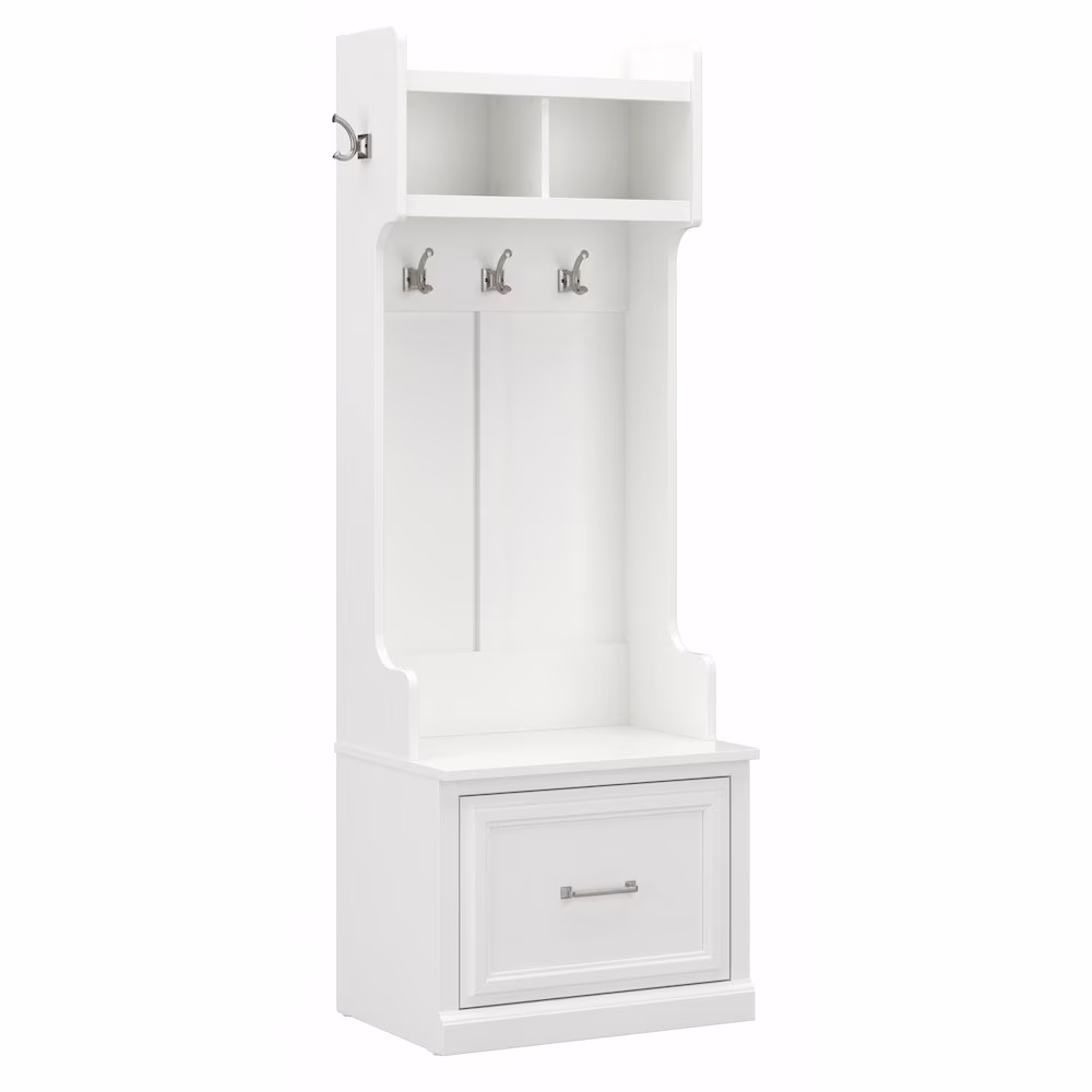 Woodland 24W Hall Tree Shoe Bench w/ Drawer in White Ash Engineered Wood(White)