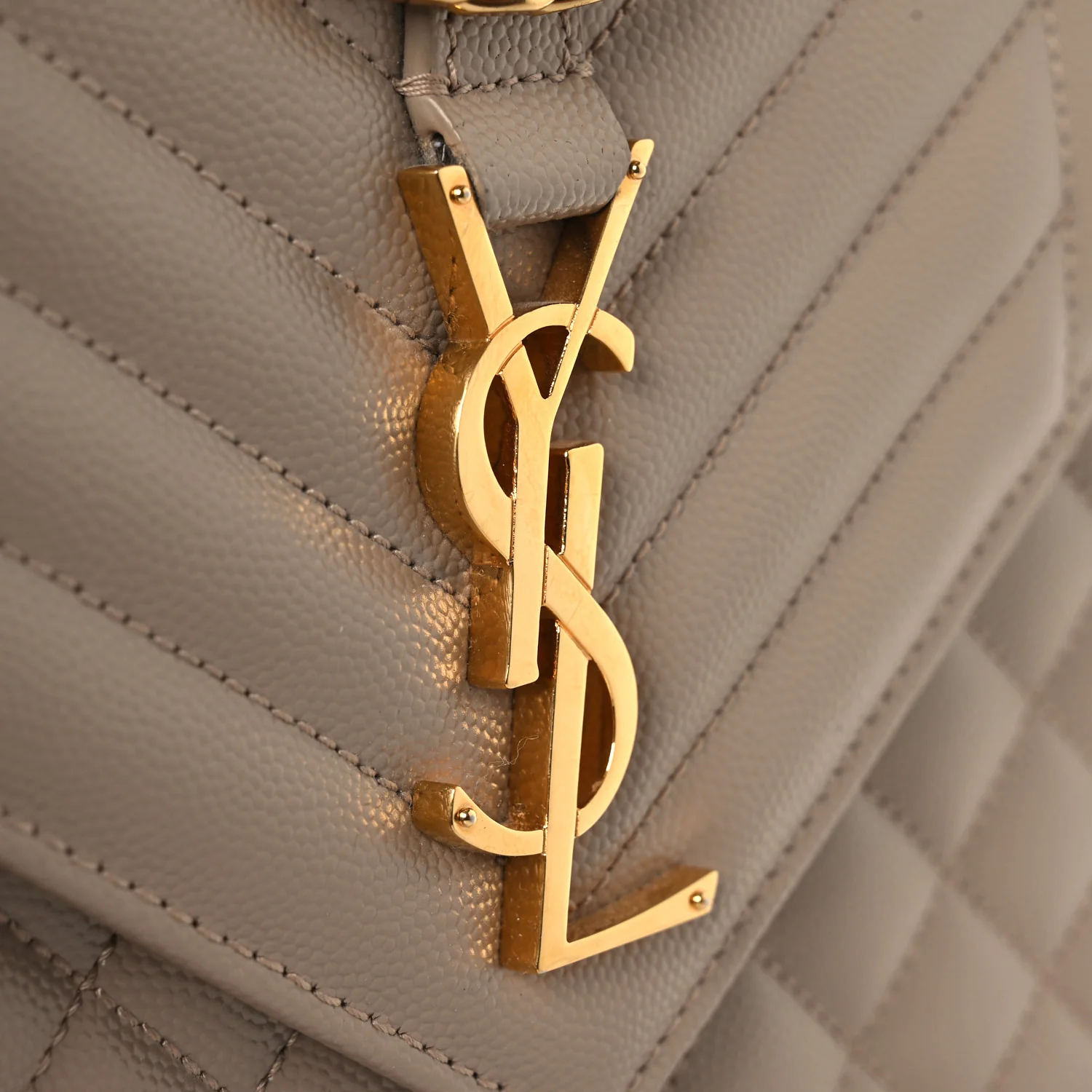 Grain De Poudre Textured Mixed Matelasse Medium Triquilt Monogram Satchel Dark Beige