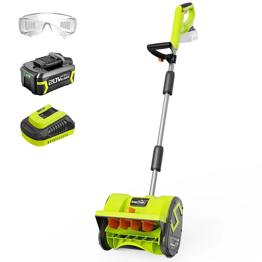 SnapFresh Snow Shovel Cordless, 12" 20V Electric Snow Thrower kit,4.0Ah Battery and Fast Charger Included (Green)