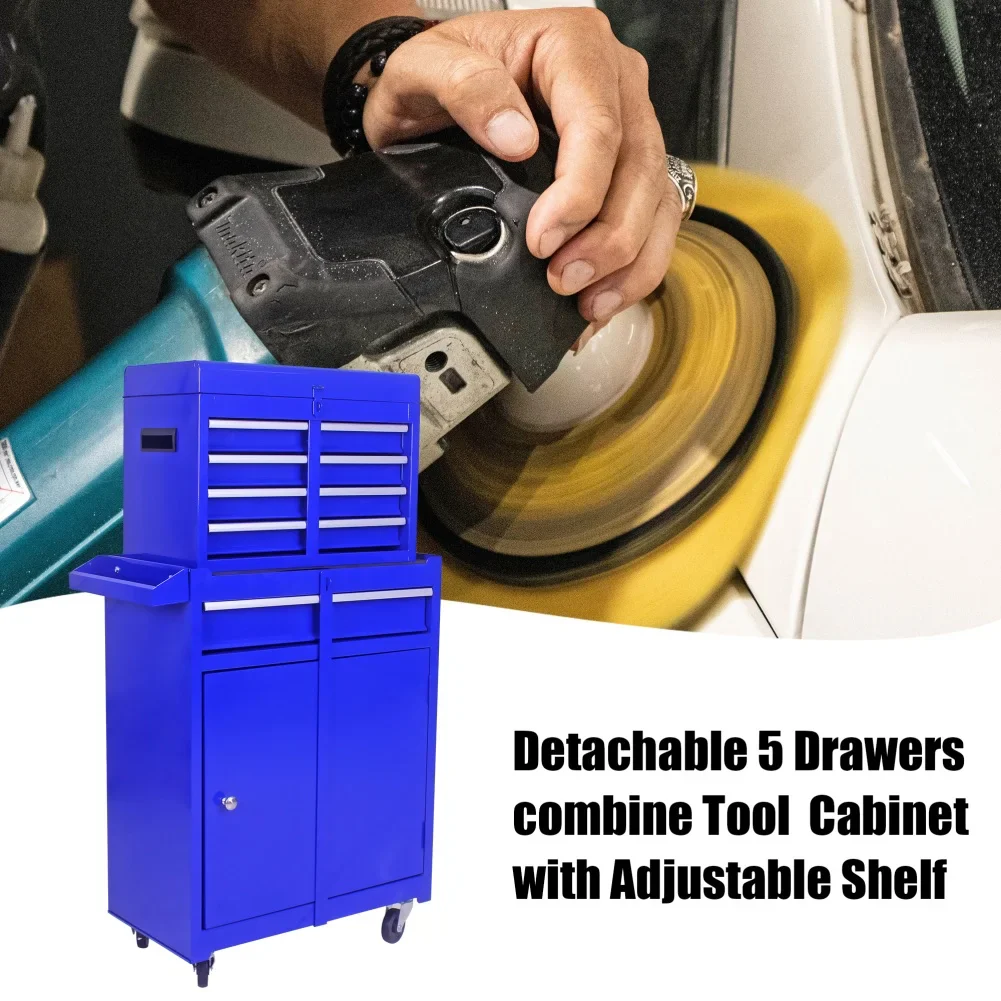 5-Drawer Rolling Tool Chest, Tool Storage Box with Wheels and Locking System, Removable Tool Cabinet with Bottom Cabinet and Adjustable Shelf, for Garage Warehouse Workshop