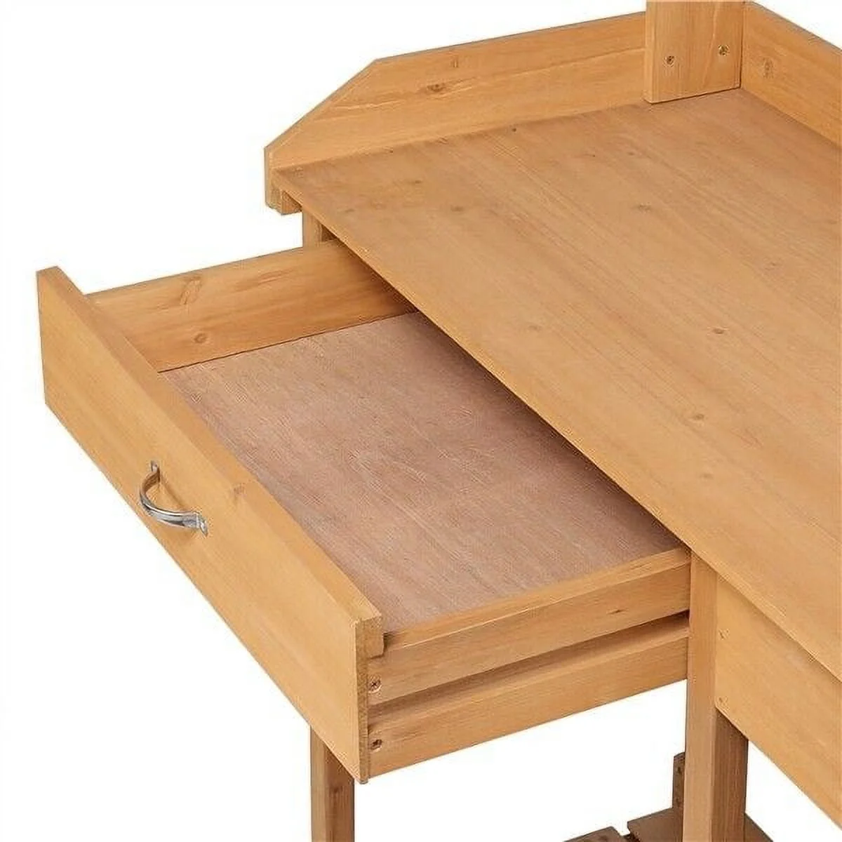 Potting Bench Outdoor Garden Work Bench Station Planting Solid Wood Construction for Horticulture w/Sink Drawer Rack Shelves Natural Wood - Image 7