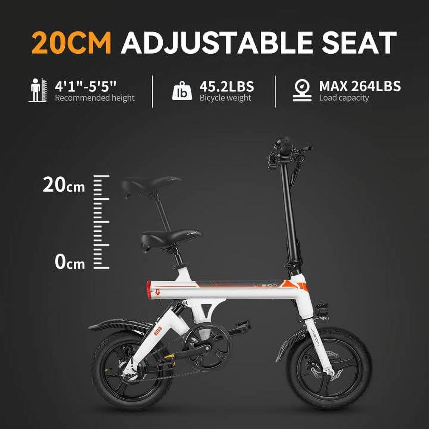 EB3 Folding Electric Bike for Adults, 350W Brushless Motor Electric Bicycles with 36V 7.5Ah Battery, Center Suspension, 3 Levels Assist, 14" Foldable ebike for Teens - Image 6