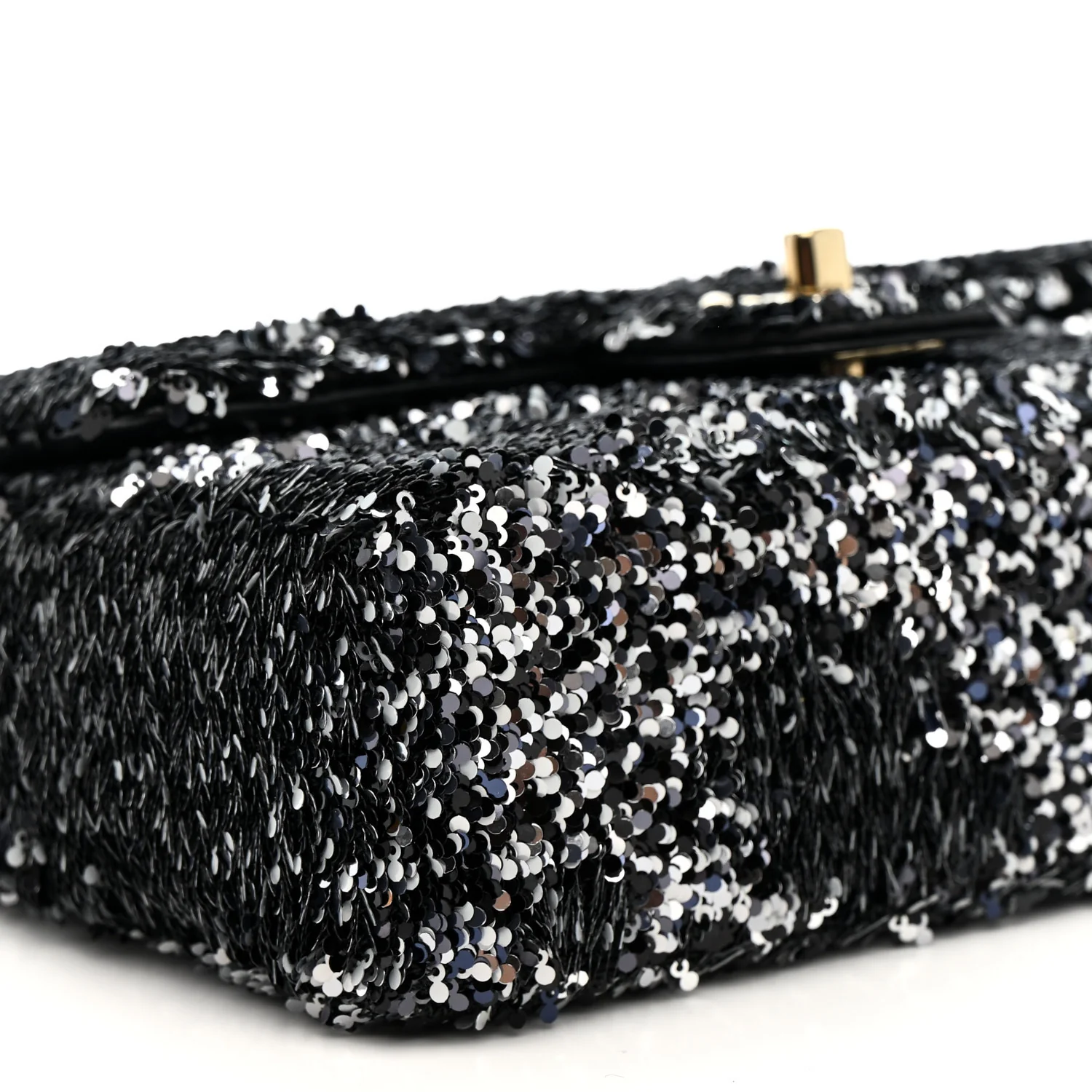 Sequin Quilted Small Single Flap Black White Grey