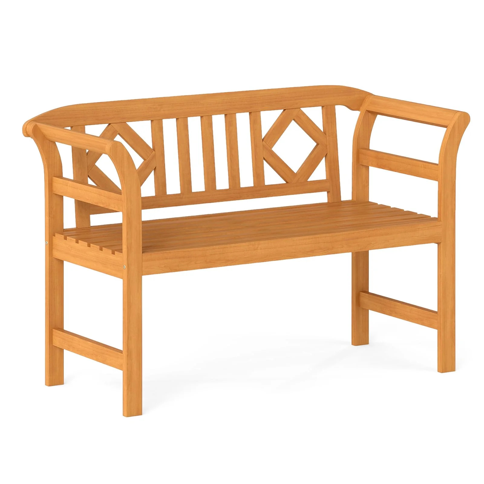 Tangkula 2 Person Patio Wood Bench with Curved Armrests