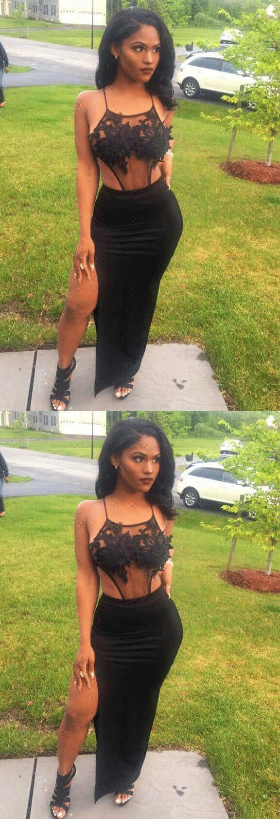 Split Black See Through Long Prom Dress,Sexy Party Dresses DME18