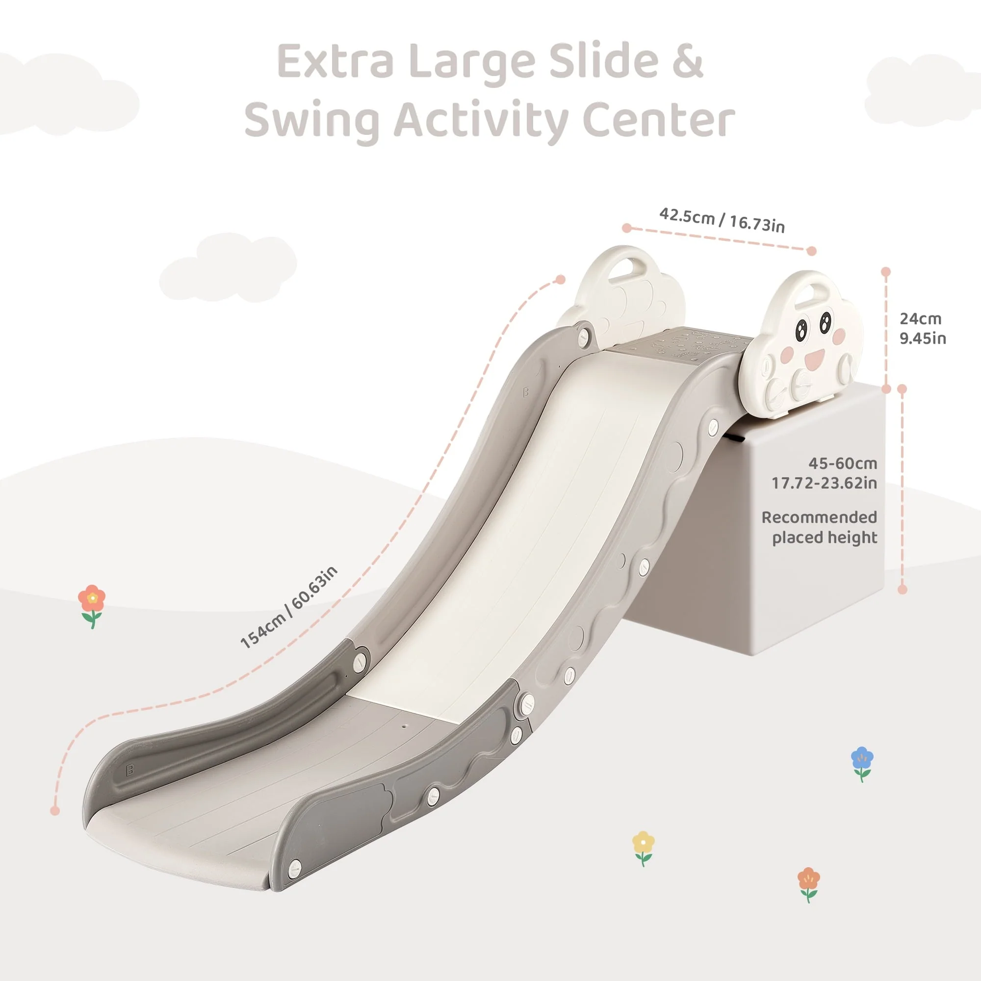 DUKE BABY Kids Indoor Slide for Sofa and Stairs Slide Attachment to Toddler Bed and Nugget Couch for Kids Age 1 - 5, White Grey