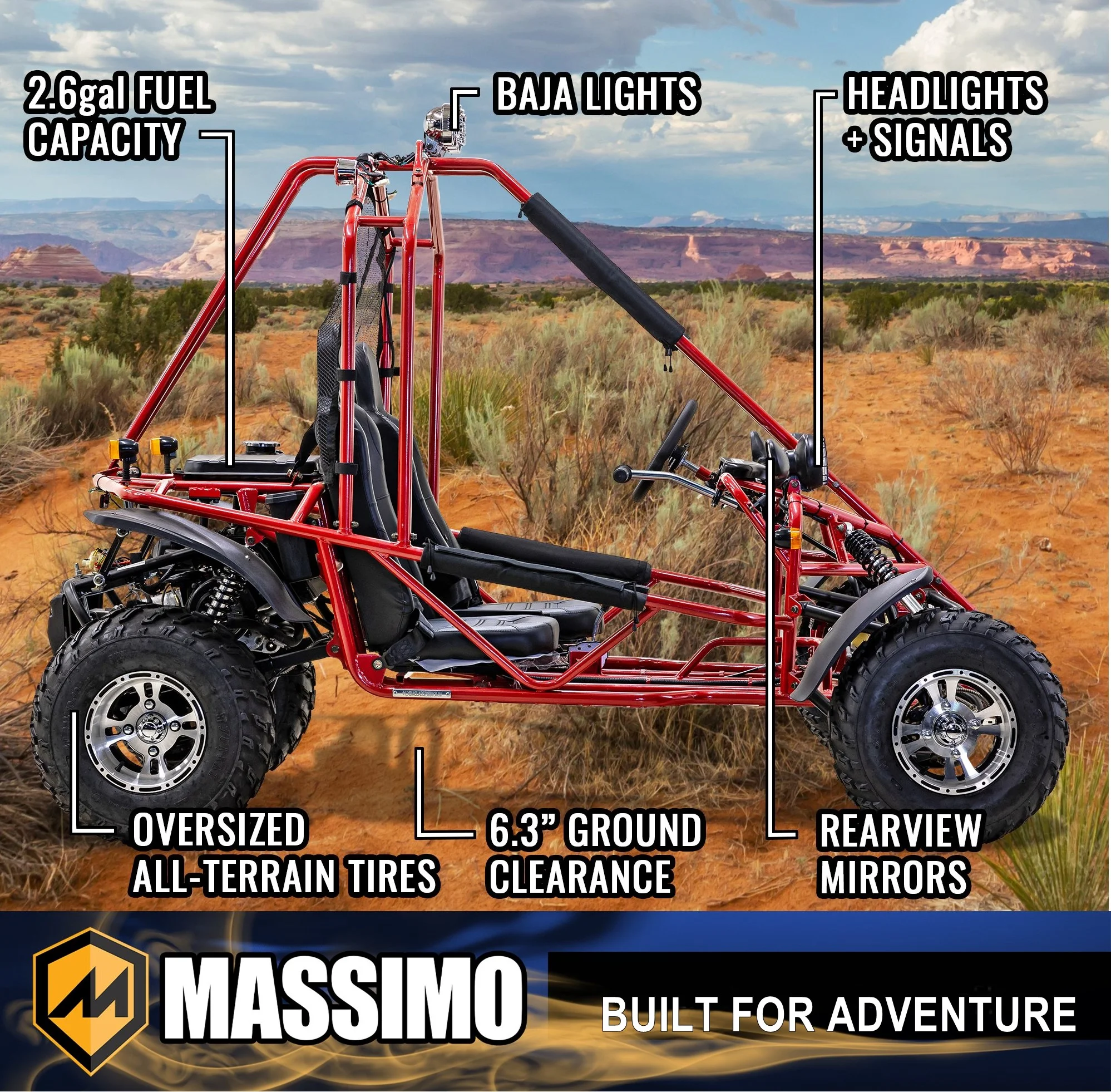 GKA 200 169cc EFI Adult Go Kart with 10HP Engine, 2WD Off-Road Go Cart, Dual Seats, Red(Red) - Image 9