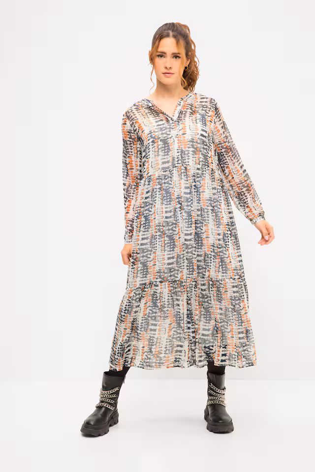 Abstract Striped Long Sleeve A-Line Dress