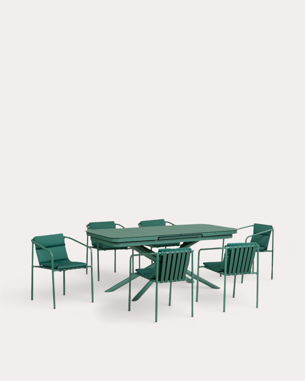 Set Kelsey - Vinke - Set de Mesa Extensible Rectangular (180-240x90 cm) Kelsey y 6 Sillas con Reposabrazos de Aluminio Vinke de Exterior