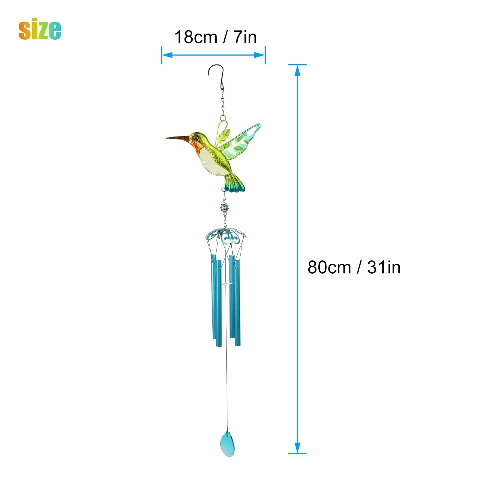 Hummingbird Wind Chimes, EEEkit Hummingbird Metal Tubes Wind Chime Bell Waterproof Wall Hanging Ornament Wind Chimes for Outdoor Indoor Gardening Yard Pathway Decoration Image 8