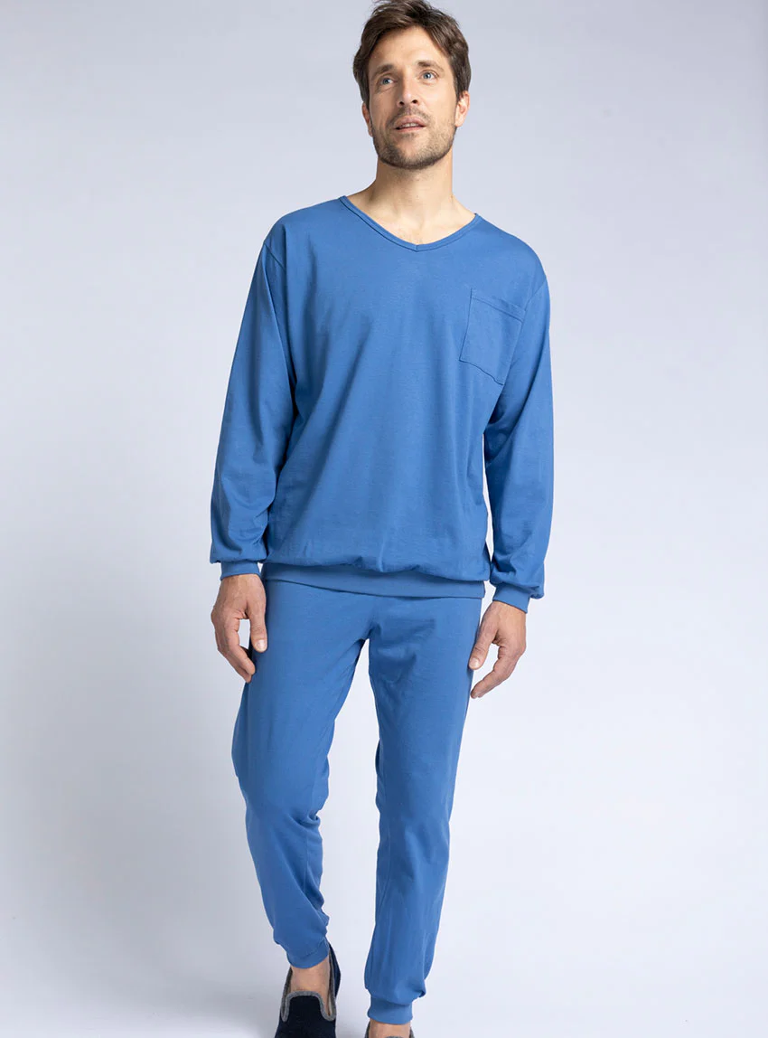Pyjama homme en coton bleu foncé