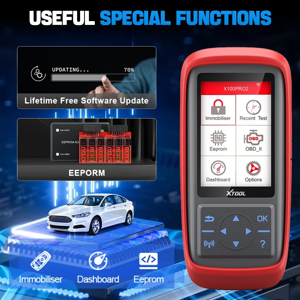 XTOOL X100 PRO2 Key Fob Programmer OBD2 Scanner with EEPROM Adapter Immobilizer Lifetime Free Update