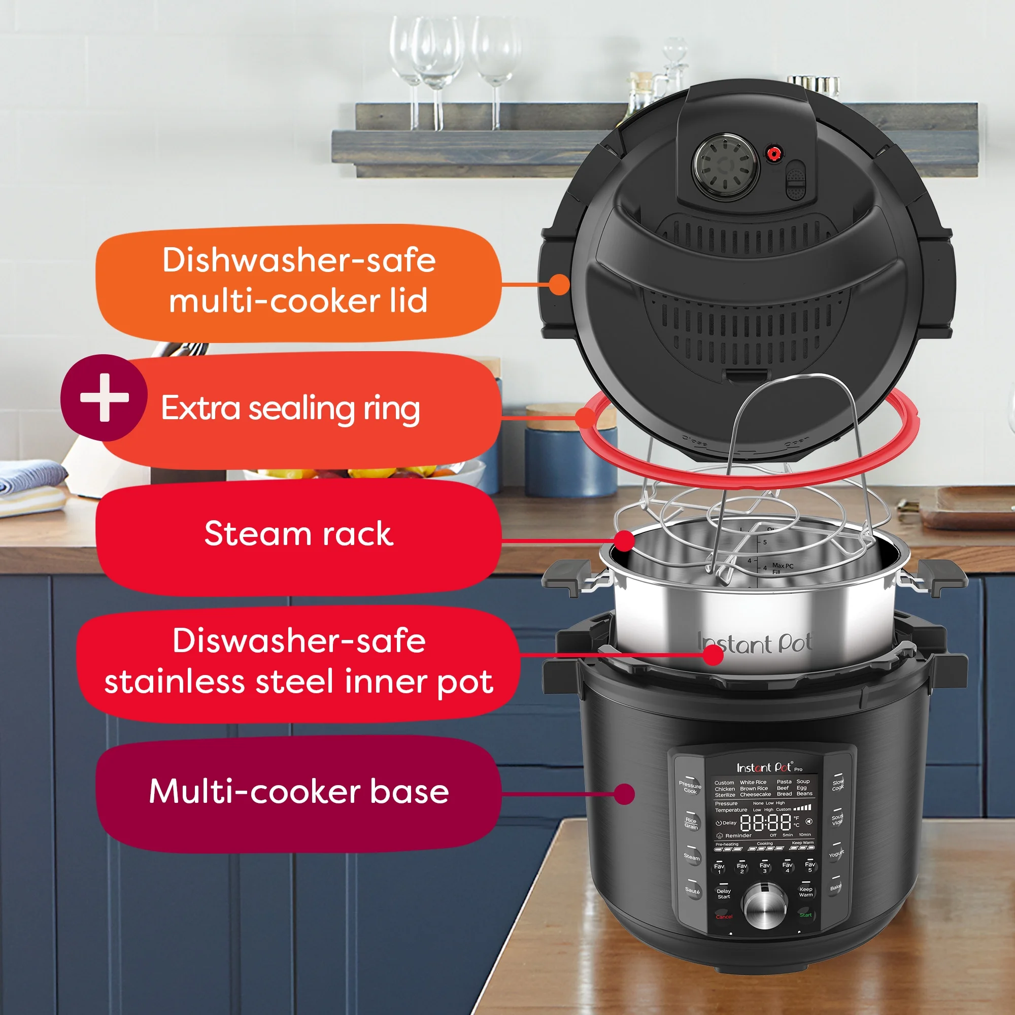 Instant Pot Pro 8 - Quart Electric Pressure Cooker, 10 - in - 1 Slow Cooker, Rice/Grain Cooker, Steamer, Saut, Sous Vide, Yogurt Maker, Sterilizer and Warmer