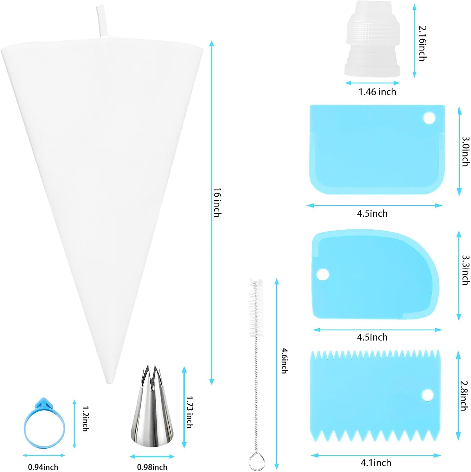 17-Piece Piping Bags and Tips Set, 2 Reusable 16 Inch Cotton Pastry Bags
