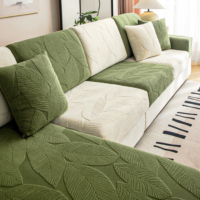 Modern Leaf Jacquard Water-Repellent Anti-Scratch Stretch Full Wrap Sectional Couch Cover