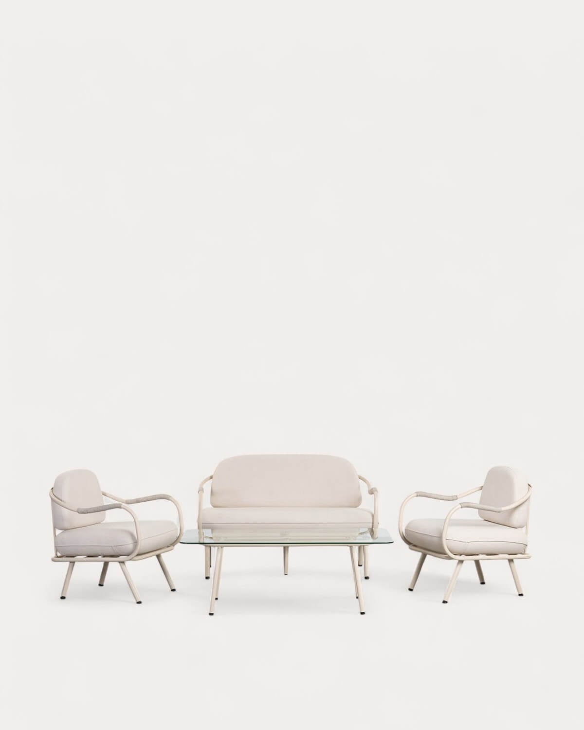Xoan - Set de Jardín con Sofá 2 Plazas, 1 Sillón y Mesa de Centro de Cristal Templado y Metal  Xoan