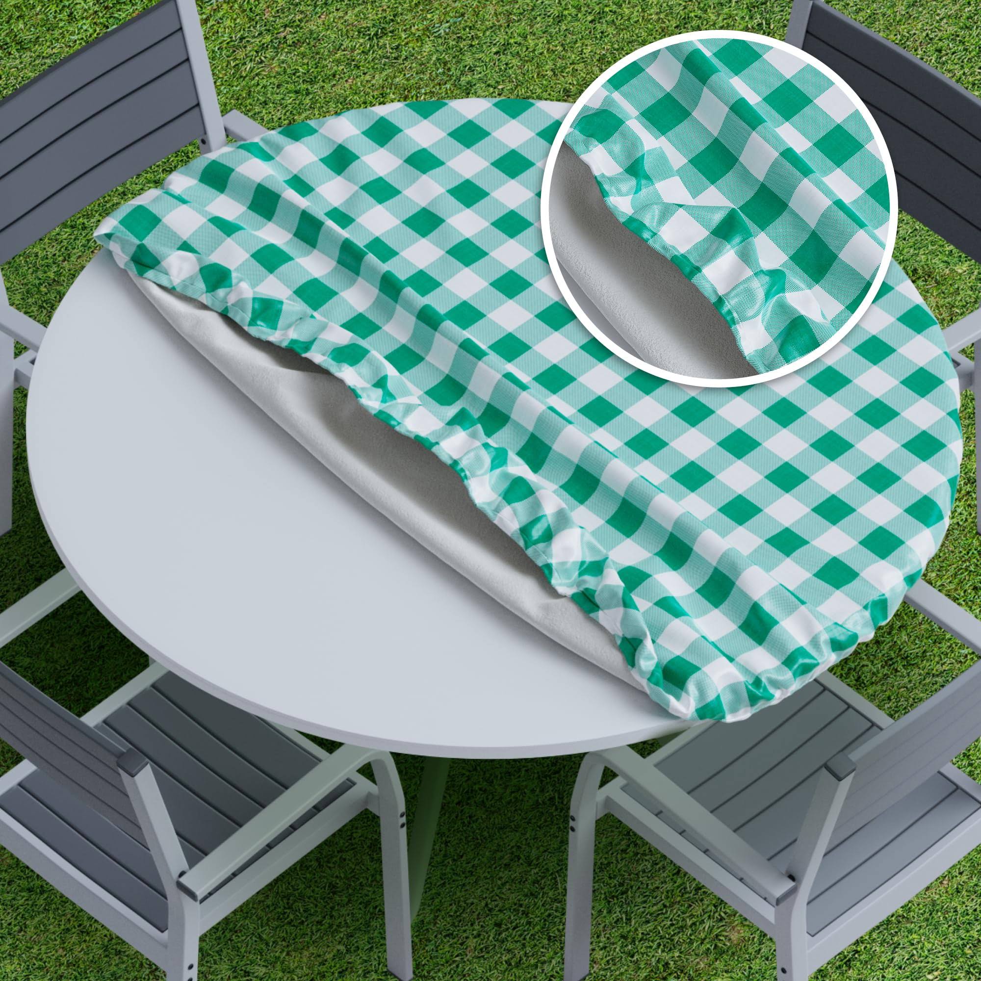 Sorfey Round Dining Table Cover Fitted Checkered Vinyl Table Cloth, Green 42 x 54, Size: 42-54in Round