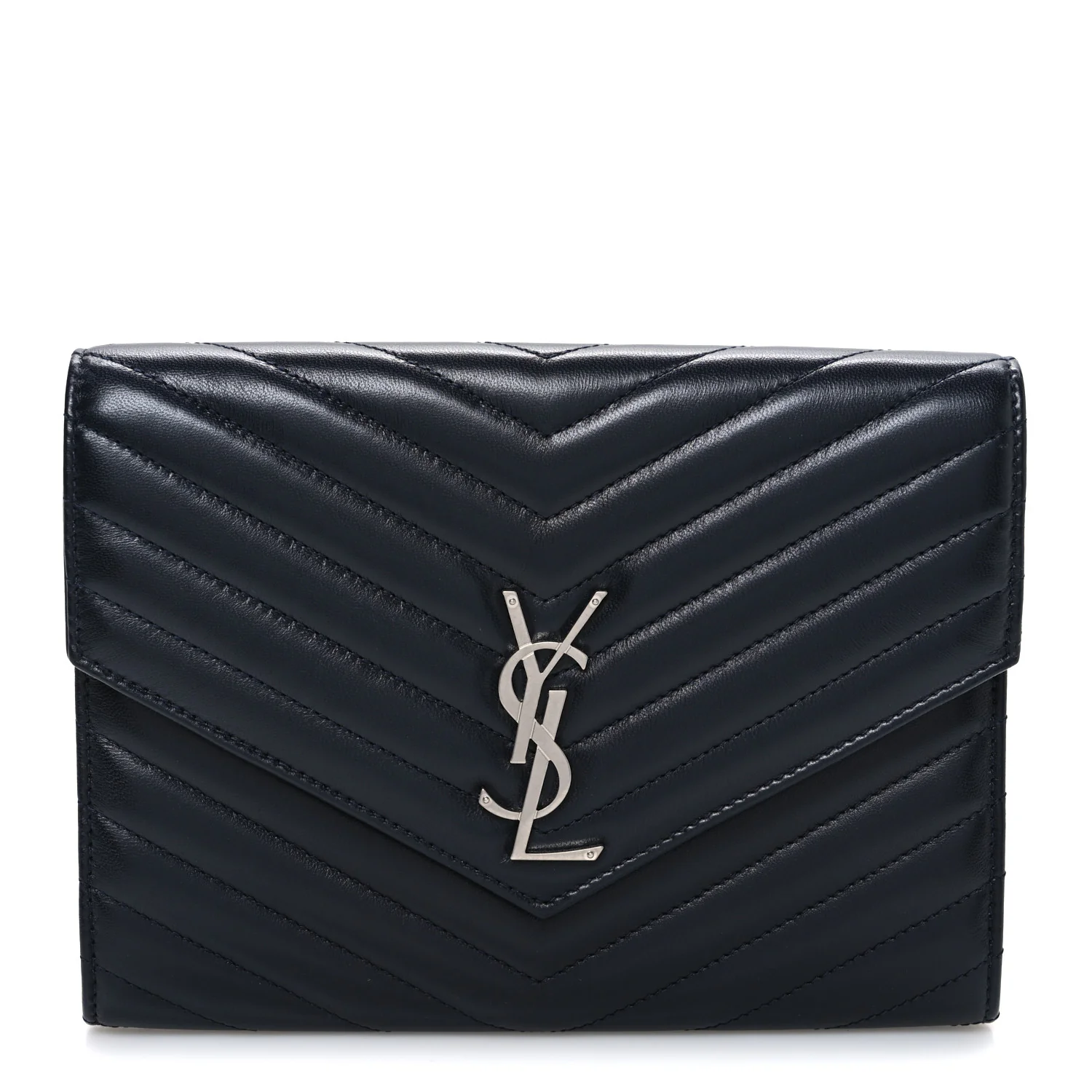 Lambskin Matelasse Chevron Monogram Cassandre Flap Pouch Navy