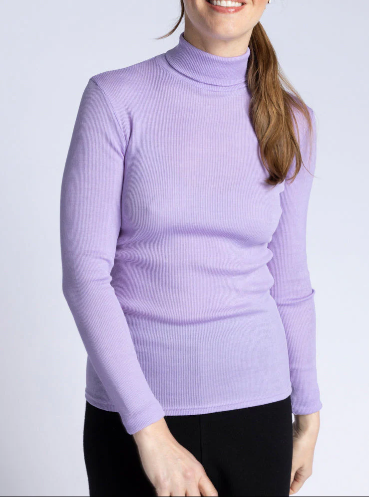 Pull femme col roulé laine et soie Violet Lilas