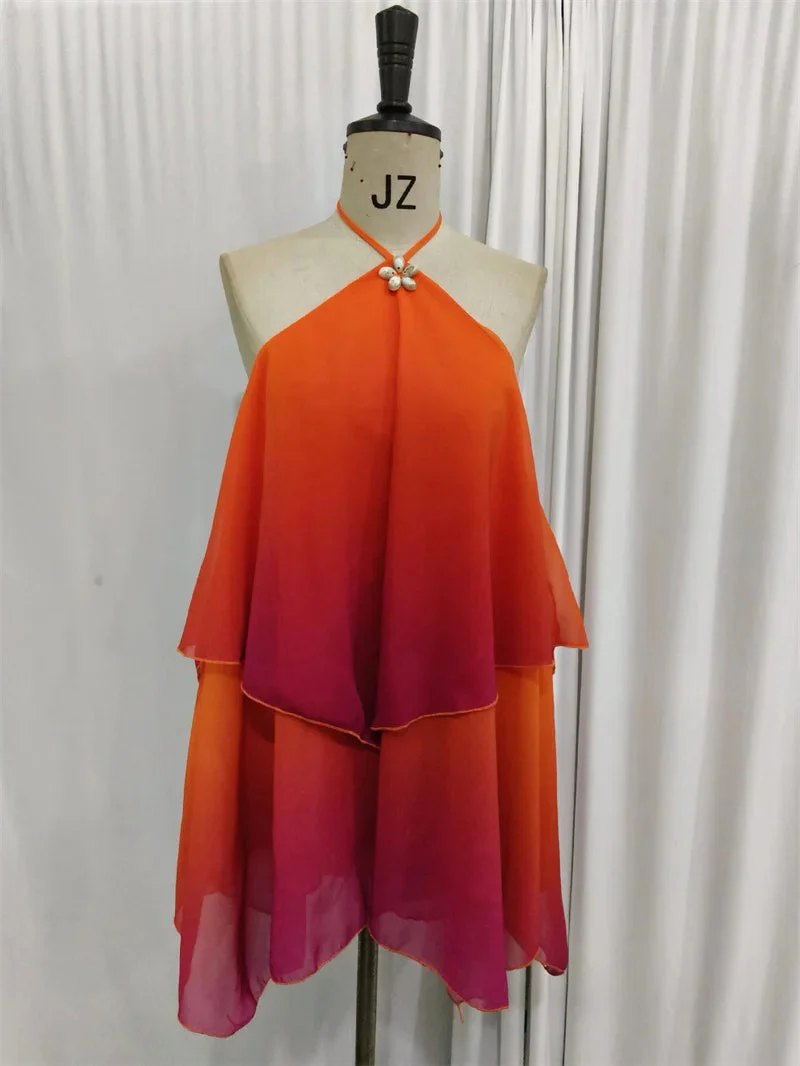 Robe courte à volants dégradé rose