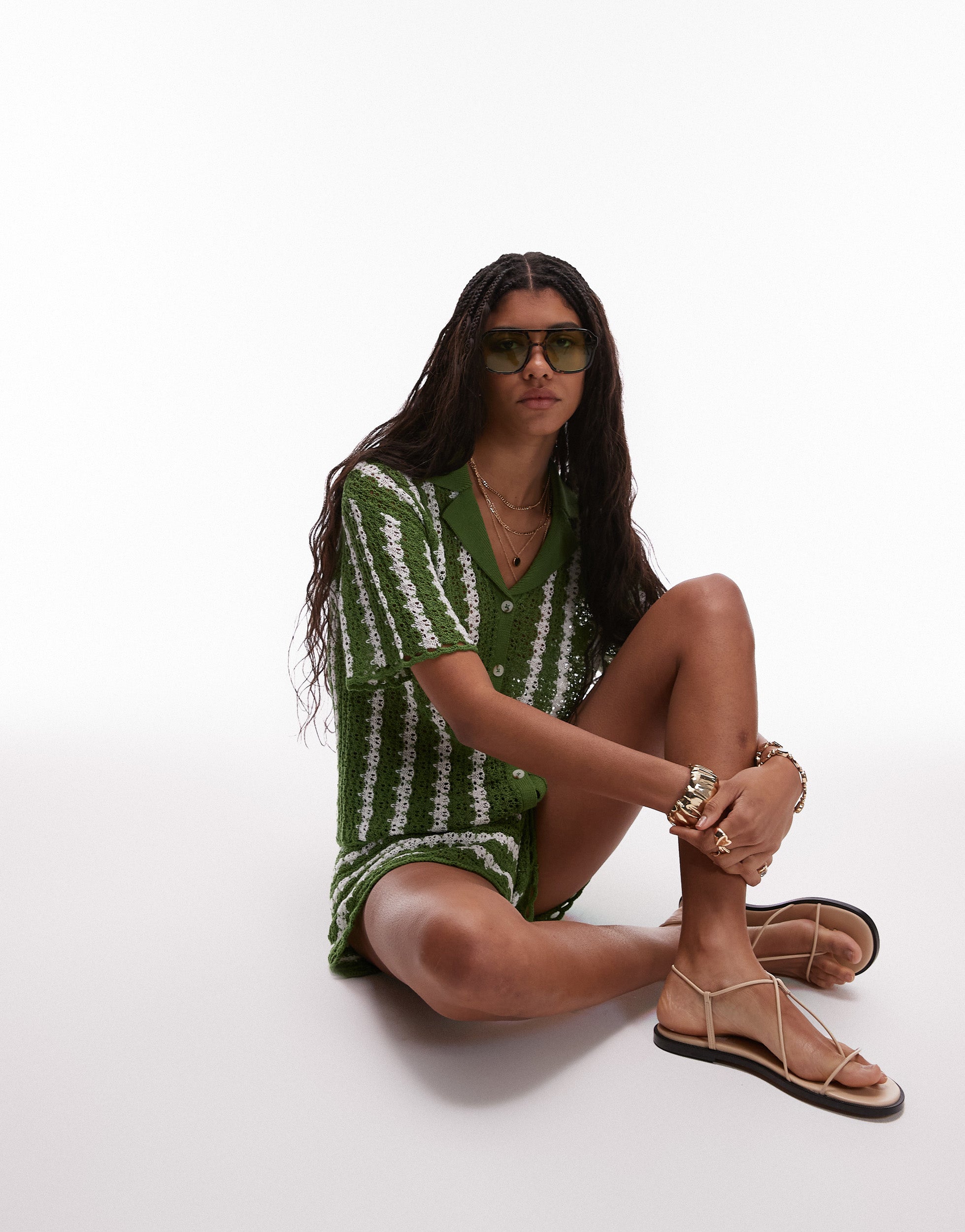 VERO MODA® Topshop knitted stitchy stripe co-ord shirt