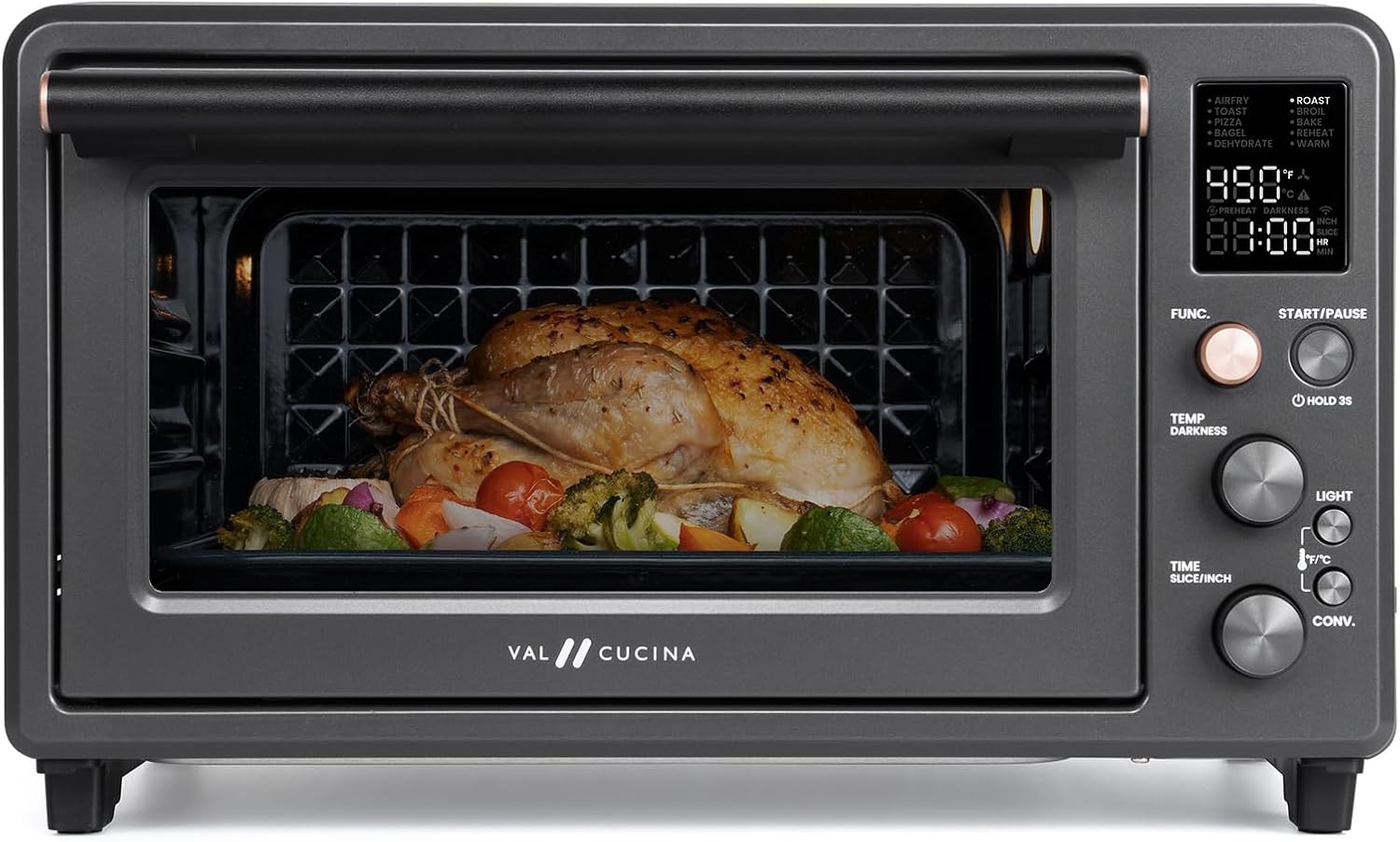 VAL CUCINA Infrared Heating 26.3 QT Air Fryer Toaster Oven, Large Countertop Convection Oven 10-in-1 Combo, 6-Slice Toast, Enamel Baking Pan Easy Clean with Recipe Book, Black Matte Stainless Steel
