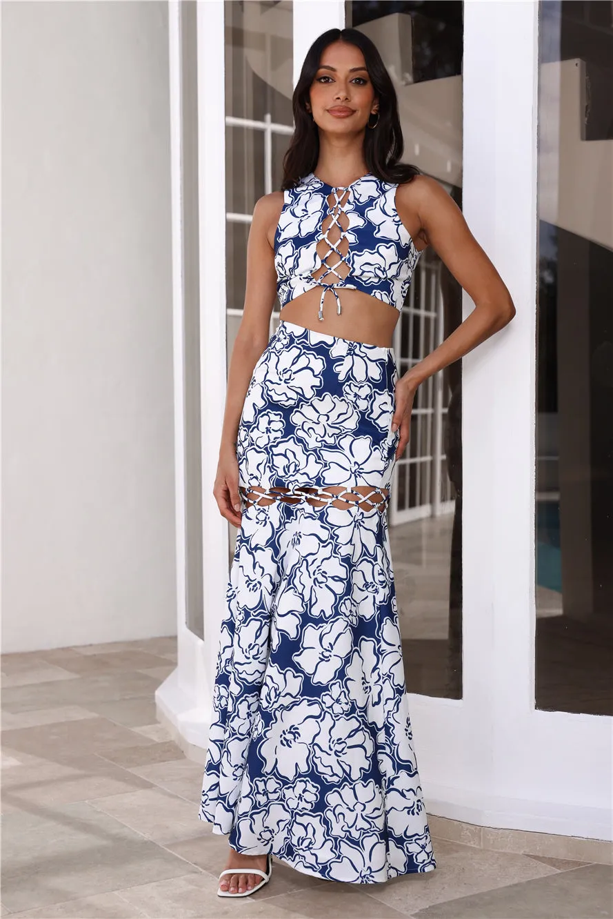 RUNAWAY Kelani Maxi Skirt Navy Floral