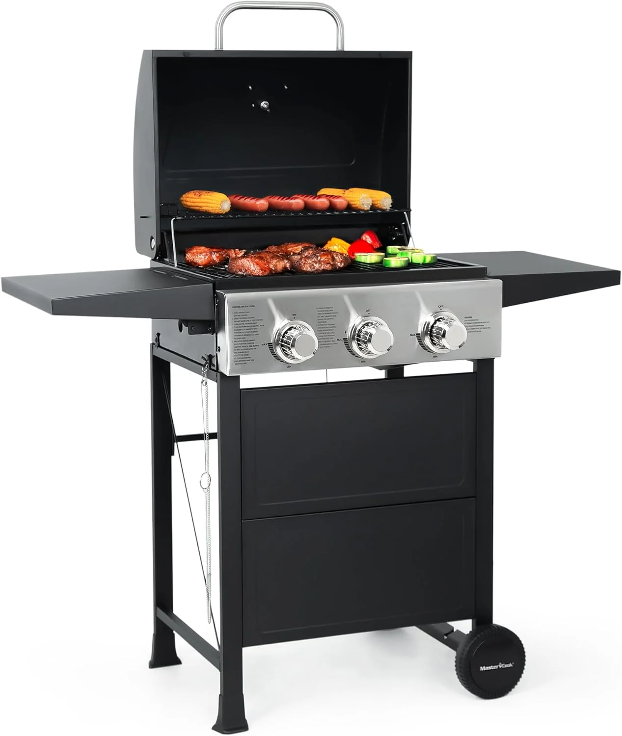 Barbecue à gaz propane MASTER COOK à 3 brûleurs, surface de cuisson de 472 po² (30 000 BTU), acier inoxydable