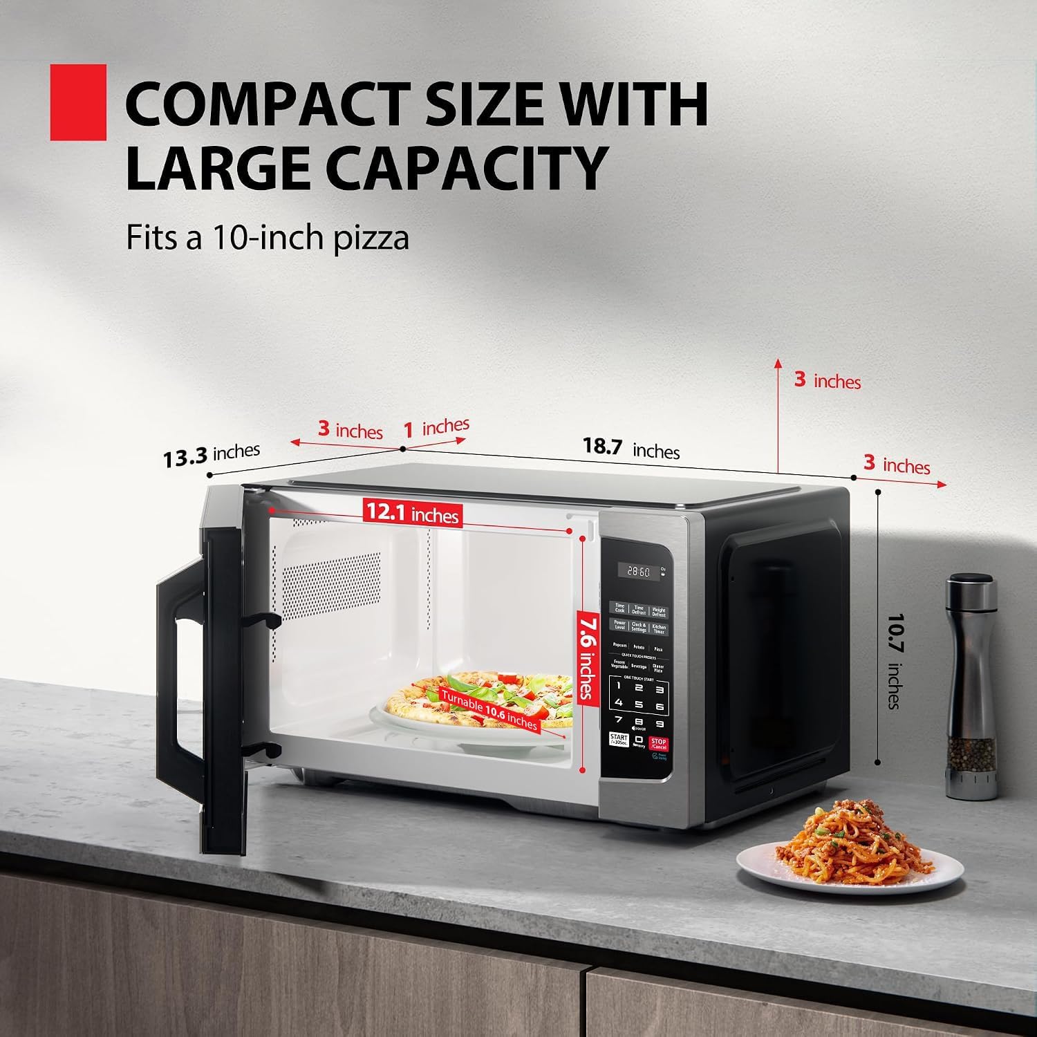 TOSHIBA Microwave Oven, 0.9 Cu.Ft, 900W, Stainless Steel