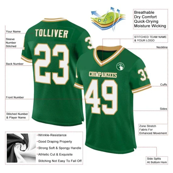 Custom Kelly Green White-Old Gold Mesh Throwback Jersey