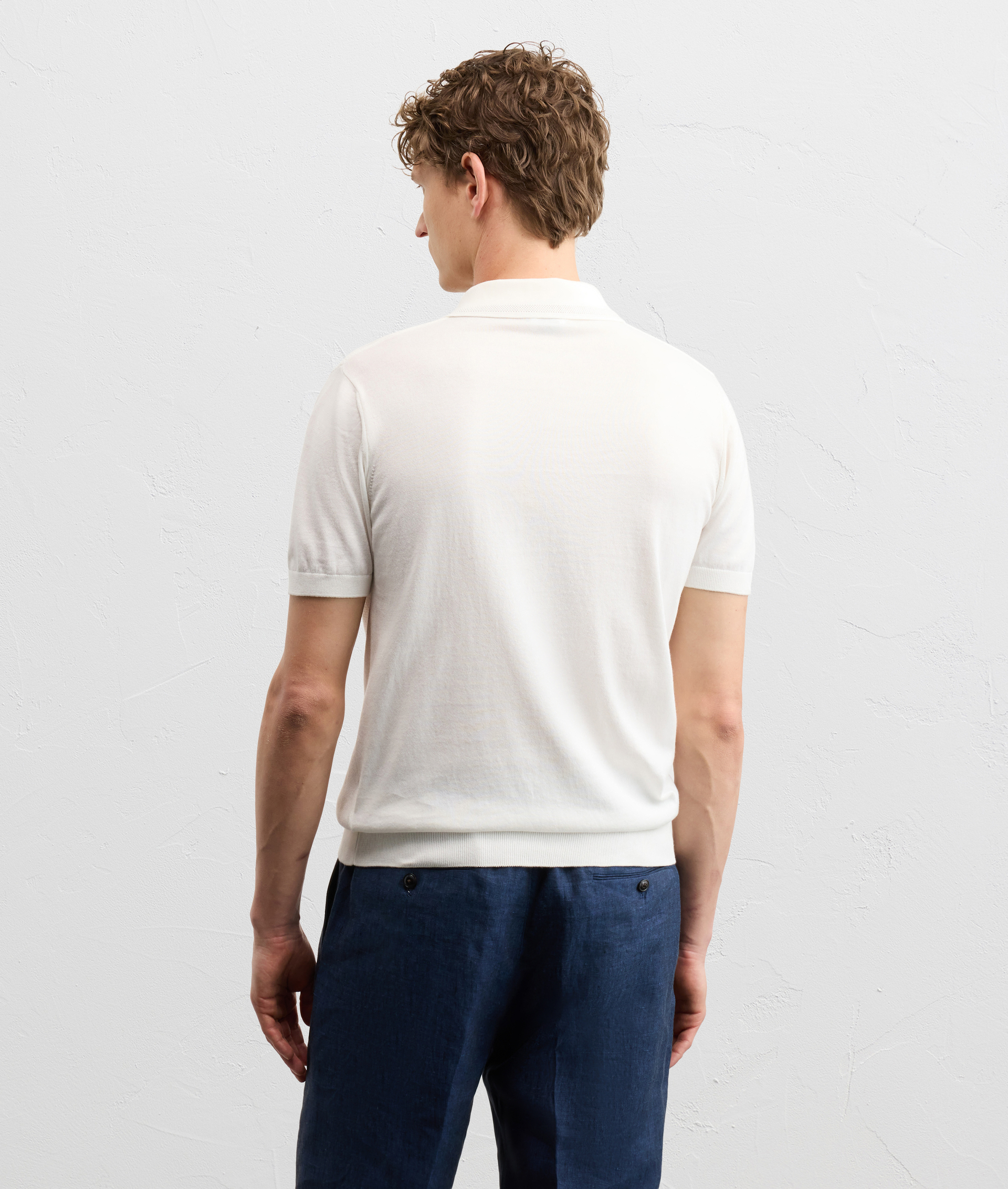 WHITE COTTON SHORT SLEEVED POLO SHIRT WITH RIBBED TRIM