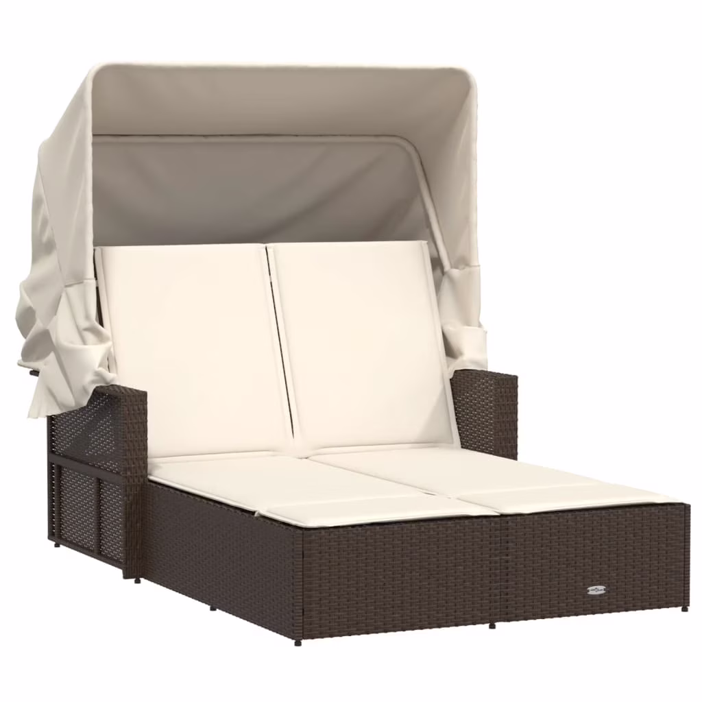 Powder Coated Steel Removable Canopy and Cushions Double Sun Lounger, Beige(1 pcs/Beige) - Image 5