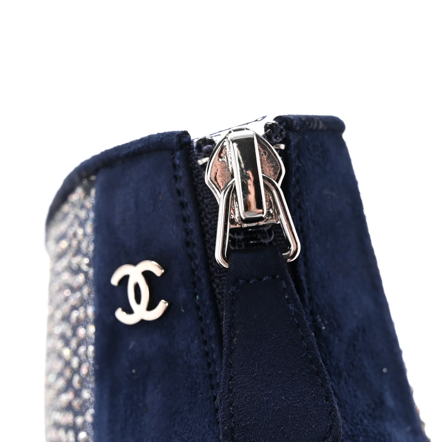 Mesh Crystal Open Toe Ankle Boots 40 Navy