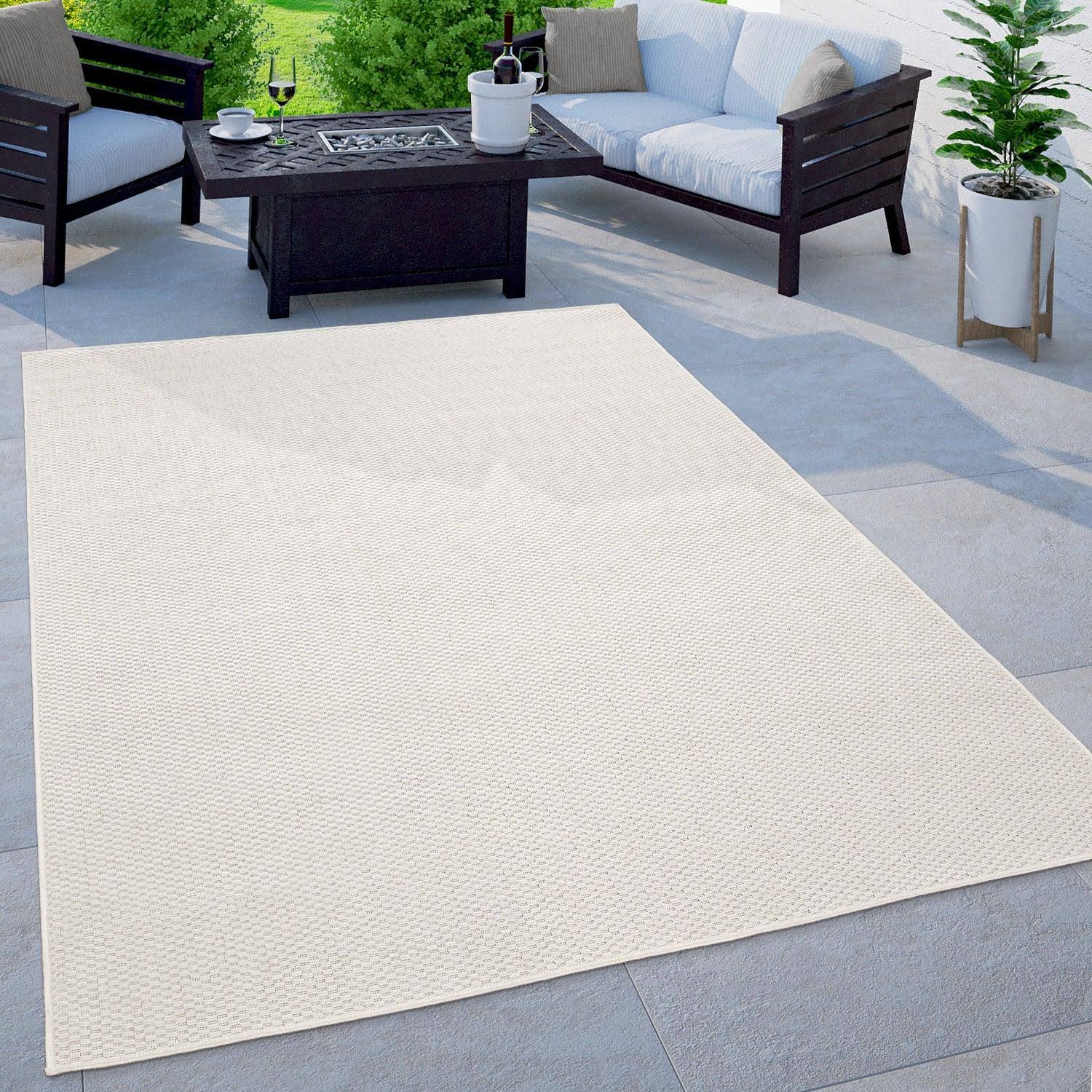 Paco Home Solid Outdoor Rug for Patio or Balcony Weatherproof in Mottled Cream 3'11
