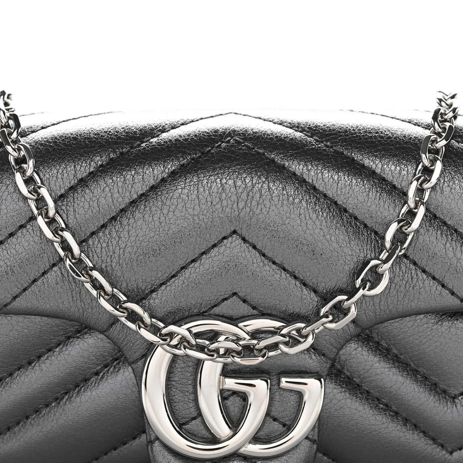 Metallic Lambskin Matelasse Mini GG Marmont Shoulder Bag Piombo