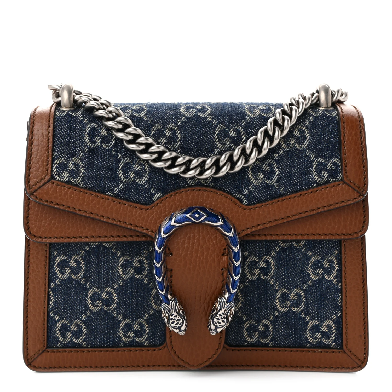 New Denim GG Monogram Dollar Calfskin Enamel Mini Dionysus Shoulder Bag Blue Tea Cuir Epilog Electric Blue