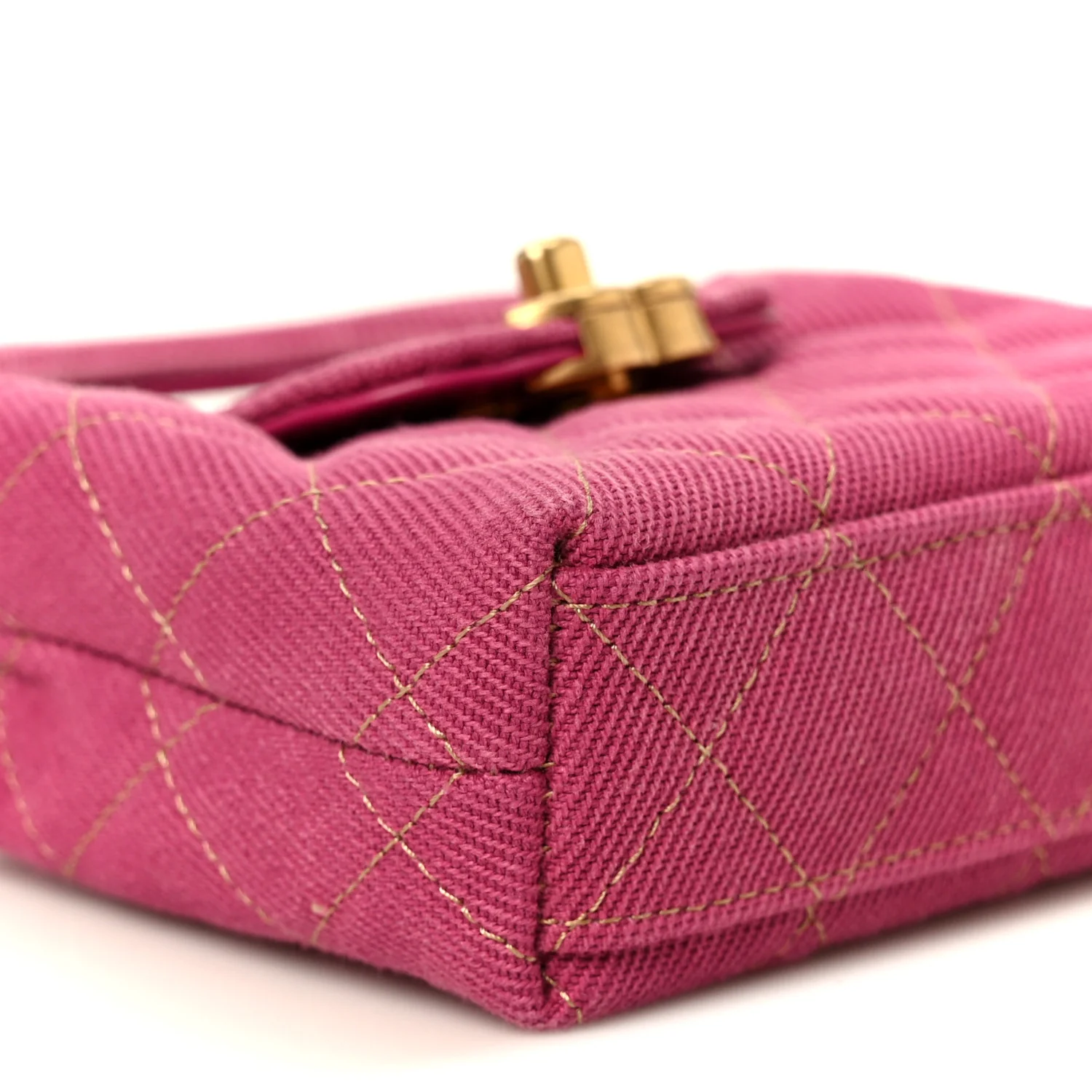 Denim Quilted Mini Nano Kelly Shopper Fuchsia