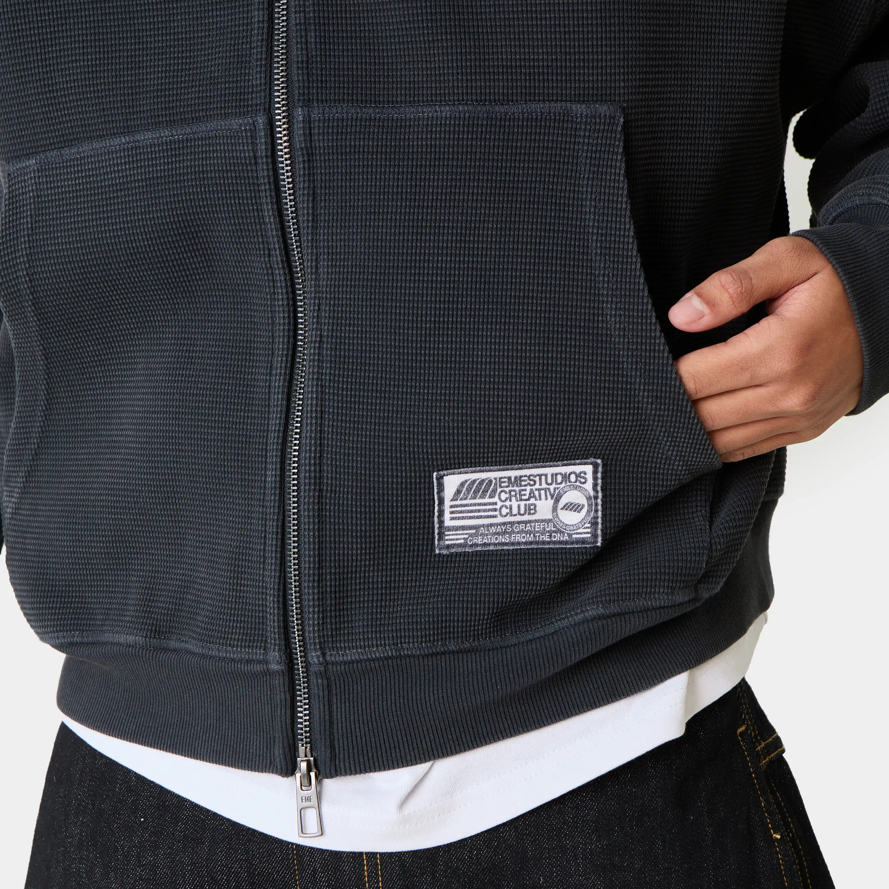 Waffle Navy Croped Boxy Full Zip