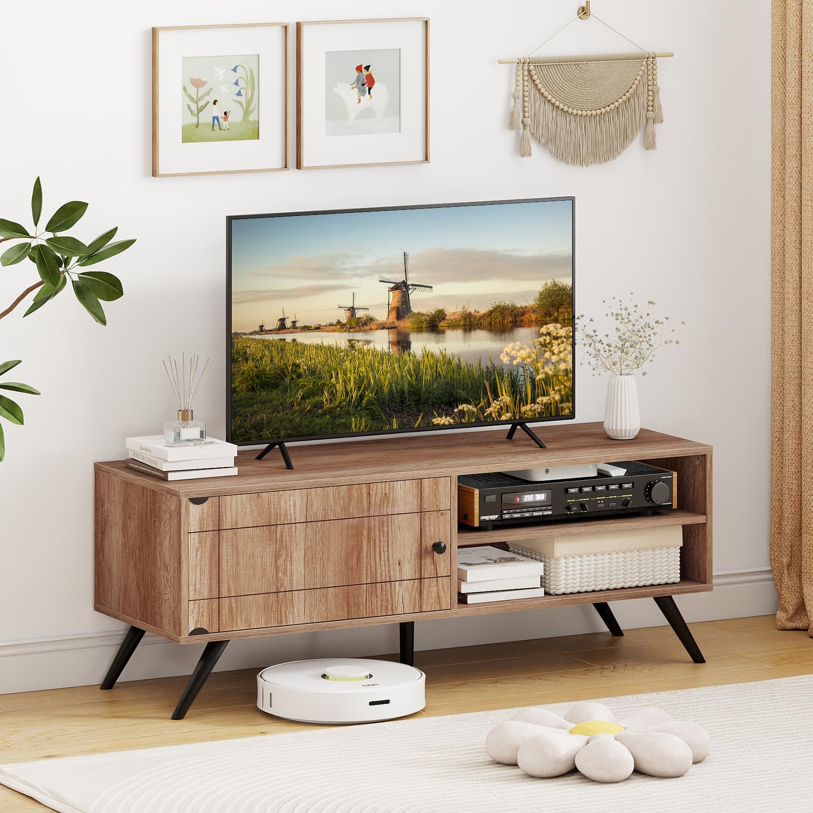 TV Stand for TVs up to 55 Inch Mid Century Modern Entertainment Center with Storage Cabinet