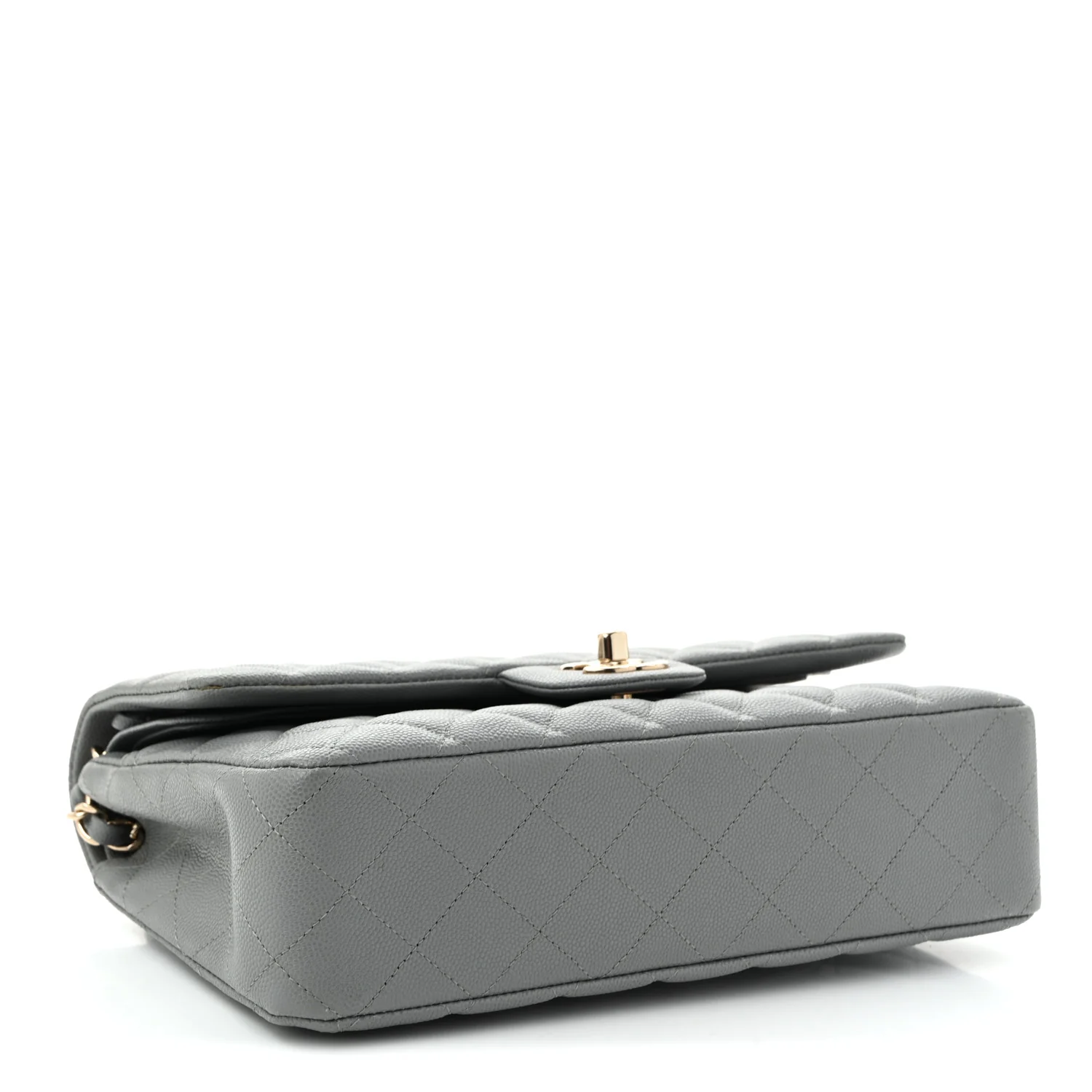 Caviar Quilted Medium Double Flap Grey