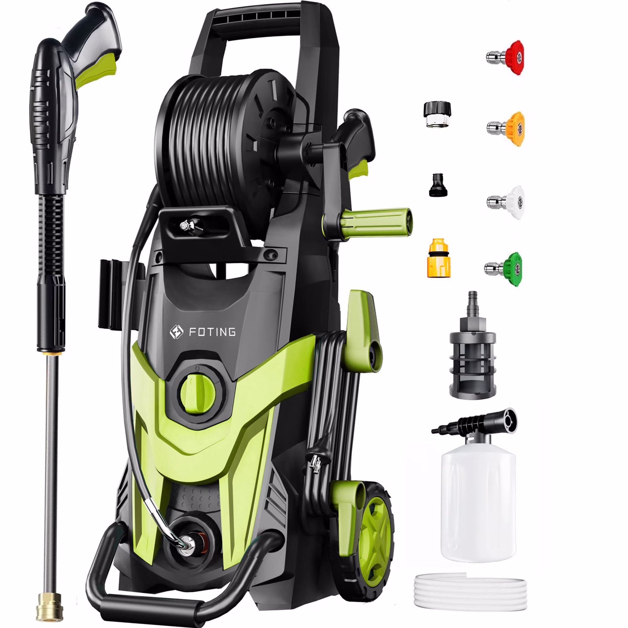 FOTING Electric Pressure Washer, 4500 PSI 3.2 GPM Power Washer with 4 Quick Connect Nozzles, High Pressure Cleaning Machine with Foam Cannon for Cars/Fences/Driveways/Patios/Home Cleaning