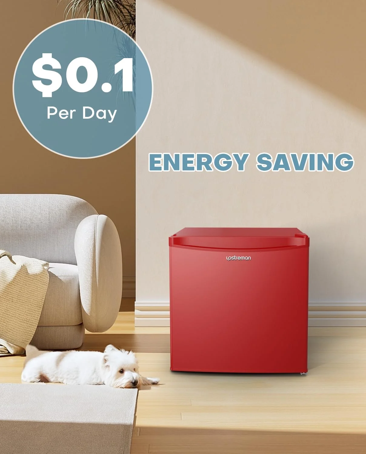 1.7 Cu.ft Mini Fridge with Freezer, Dorm Essentials, Adjustable Thermostat, Energy Saving, Low Noise, Single Door Compact Refrigerator for Dorm, Office, Bedroom, Red-FR17(Red) - Image 4