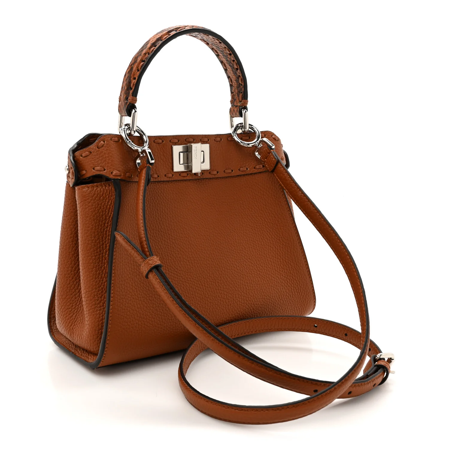 Cuoio Romano Snakeskin Selleria Mini Peekaboo Iconic Satchel Cappuccino