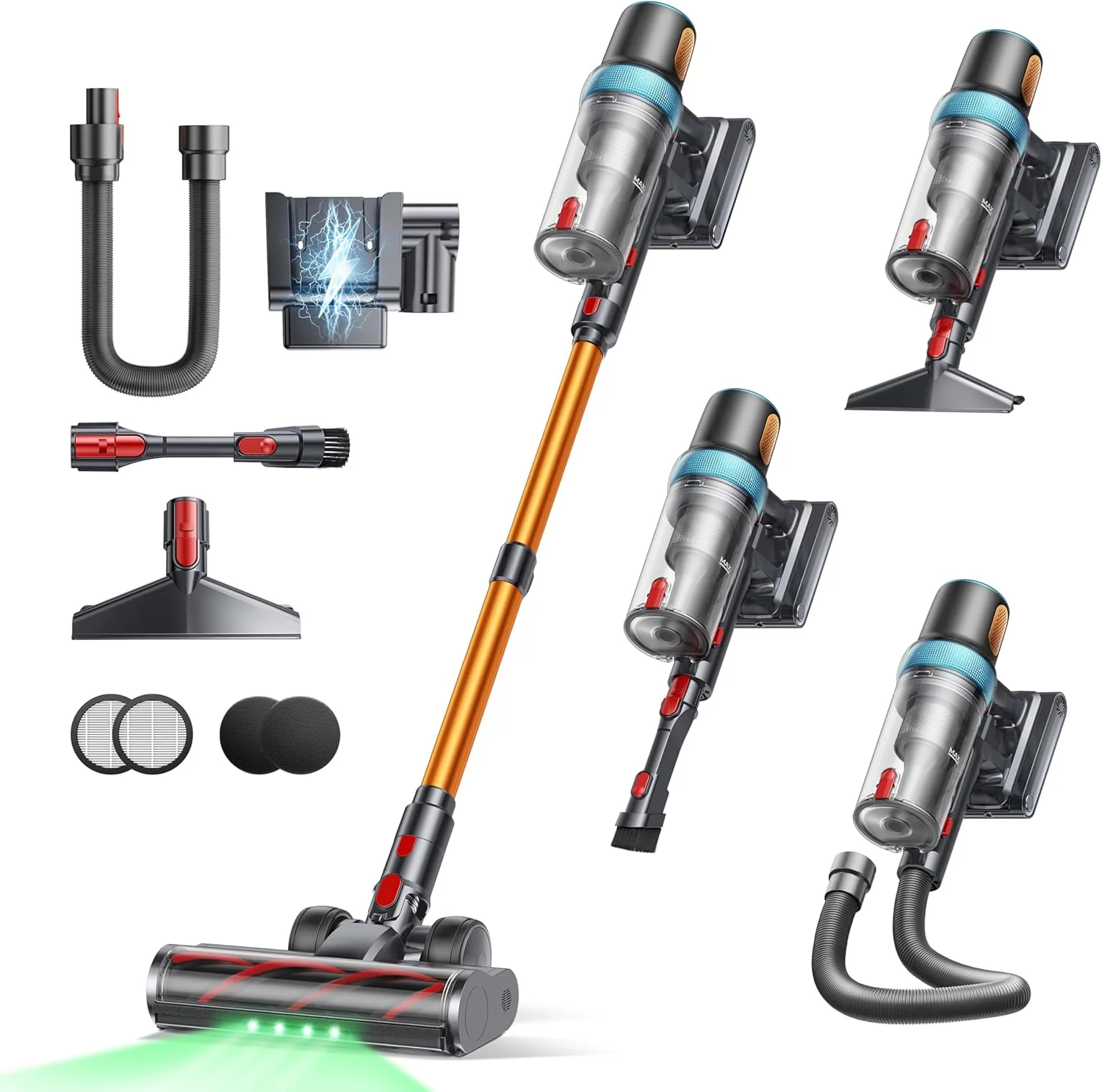 Aspirateur balai sans fil, 650 W, 55 kPa, autonomie de 70 minutes, idéal pour la maison. Modèle amélioré avec tuyau extensible de 1 m, écran tactile LED, station de charge murale et mode automatique pour tapis, poils d'animaux et sols durs.