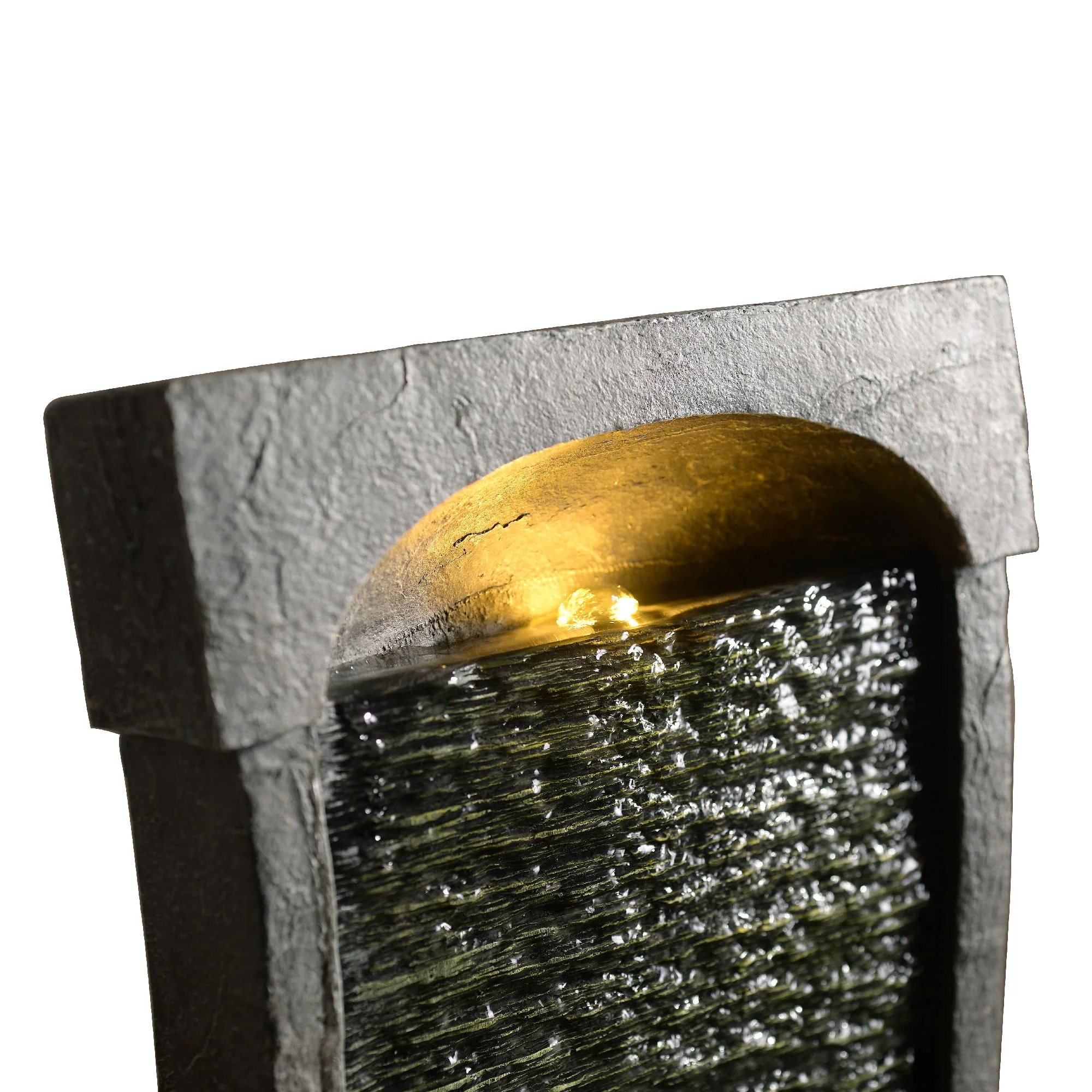 Indoor/Outdoor Modern Curved Slate Stone Look Tall Waterfall Fountain with LED Lights Image 8