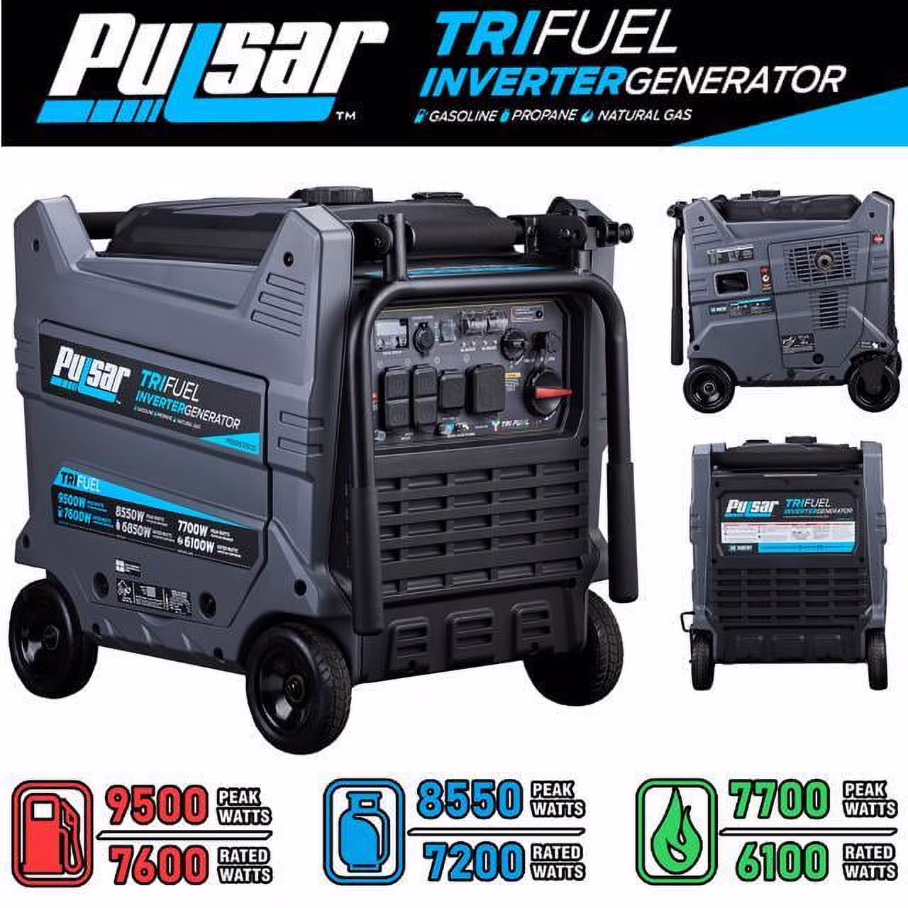 9500W Tri-Fuel Inverter Generator Gasoline, Propane, Natural Gas, Remote Start, CO Sentry, Portable Backup Generator for Home Use (GS95TiSCO)